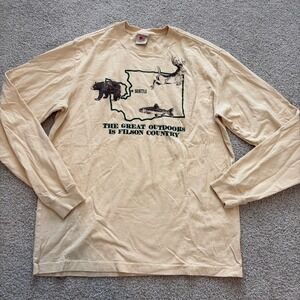 Filson Tshirt Mens M Beige Long Sleeve Crewneck Cotton Outdoor Hunting Casual